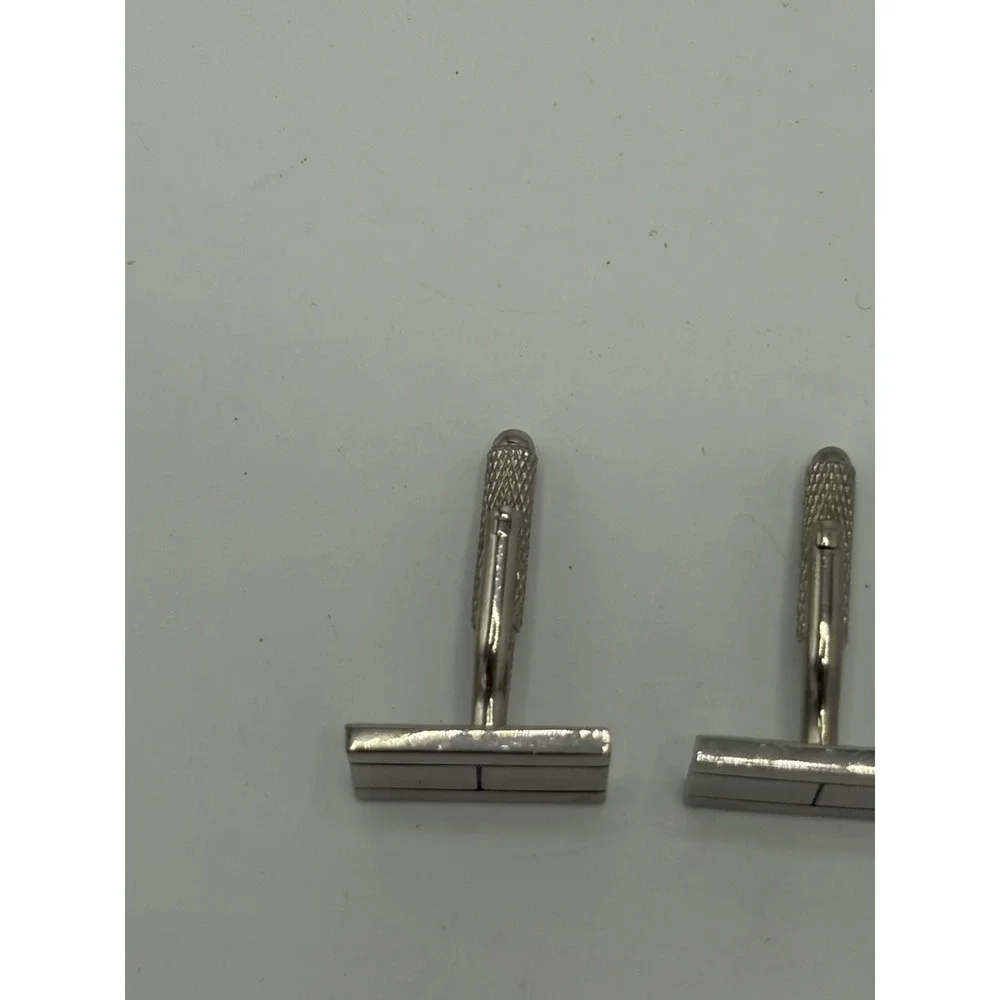 Vintage MCM Modernist‎ Cufflinks H Engraved Silver Tone Metal